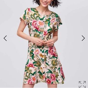 Ann Taylor Loft Pink Floral Button Up Dress M